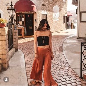 Orange Straight Wide Leg Pants Bohemian Flare